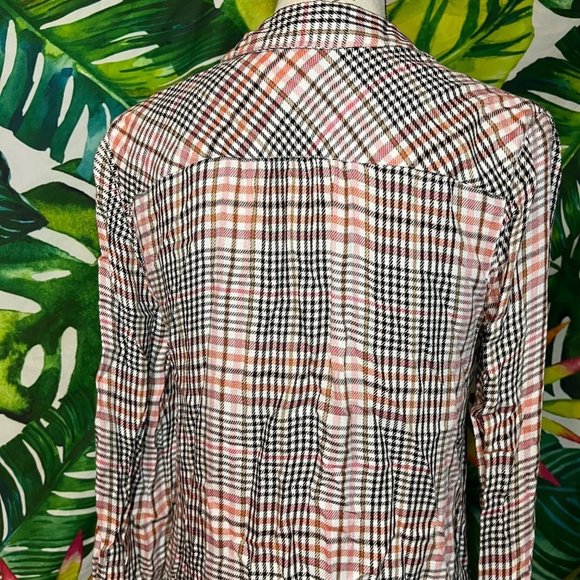 GUC $89 J.Jill Women's SP Ruffle Beige Black Front Plaid Button Down Shirt - Picture 6 of 8